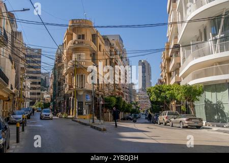 Les rues de Beyrouth, dans le quartier touristique populaire de Gemmayzeh, au Liban. Banque D'Images