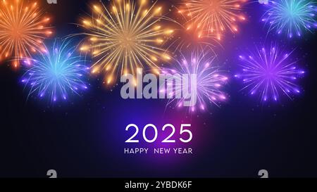 Joyeux nouvel an 2025 fond brillant avec la conception de texte du nouvel an 2025 vectoriel. Nouvelle année 2025 conception vectorielle avec des nombres 3D réalistes. Illustration de Vecteur