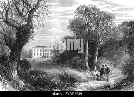 Claremont, Surrey, résidence de la princesse Louise et du marquis de Lorne, 1871. 'Le parc et le manoir de Claremont, propriété de la Couronne, situés près du village d'Esher, à seize miles de Londres, seront pour le moment occupés par le marquis de Lorne et son épouse, la princesse Louise... les terrains sont très agréablement aménagés; ils contiennent quelques beaux arbres, un lac de cinq acres dans l'étendue... la maison, conçue par Brown, a été construite pour Lord Clive, le célèbre conquérant du Bengale, juste cent ans depuis, pour un coût de &#xa3;100,000... les terrains ont été aménagés par Kent, un à la mode Banque D'Images