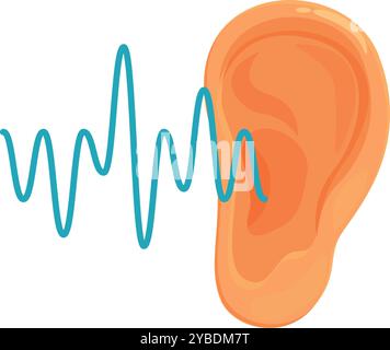 Bande dessinée oreille humaine recevant l'onde sonore, dépeignant le concept de l'audition et de l'audiologie Illustration de Vecteur