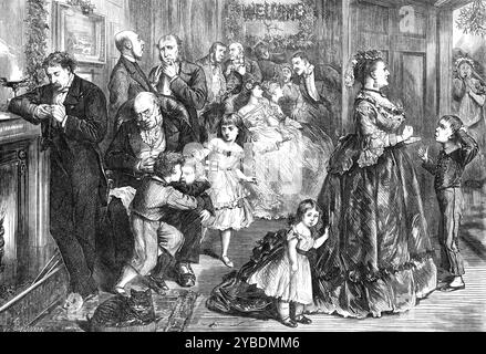 La demi-heure avant le dîner, 1871. '...quand sept heures et demie sont marquées par l'horloge dorée de Paris sur la cheminée, alors que la convocation à entrer dans la salle à manger est encore retardée, il faut avouer que le pouvoir de la dulness est lourdement imposé à une compagnie telle que notre artiste présente... le moment qu'il a choisi... est sur le point de briser le charme de la stupidité banale et de l'apathie décorative, par l'annonce prochaine d'un désastre domestique. Cette mésaventure peut même soulager les esprits de ceux qui peuvent rire de la perte de bonnes victules... le garçon en boutons, ou page... vient d'approcher MRS Fidding Banque D'Images