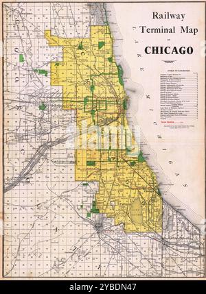 Vintage détaillé carte de la ville de Chicago imprimable Télécharger affiche de voyage Banque D'Images