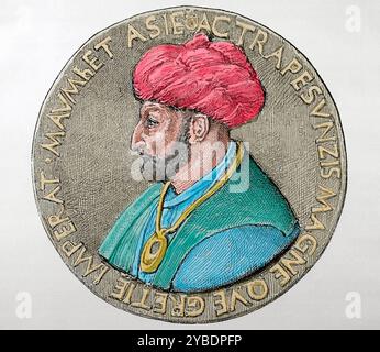 Mehmet II, 1881. Mehmet II (c1429-1481), appelé Fatih (Conquérant), fut deux fois le sultan de l'Empire ottoman d'août 1444 à septembre 1446, puis plus tard de février 1451 à mai 1481. Il a conquis Constantinople. Tiré de "Historia Universal", 1881. (Impression colorée en noir et blanc). Banque D'Images