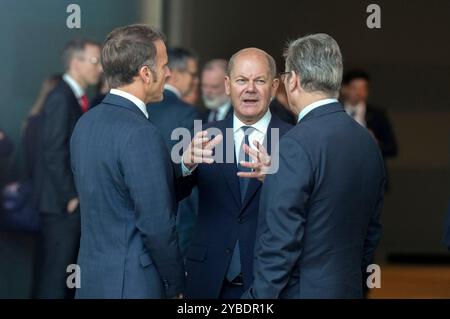 Emmanuel Macron, Olaf Scholz und Keir Starmer beim QUAD Treffen im Bundeskanzleramt. Berlin, 18.10.2024 Banque D'Images