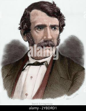 David Livingstone (1813-1873), explorateur et missionnaire écossais, XIXe siècle. Impression colorée en noir et blanc). Banque D'Images