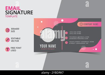 Modèle de signature d'e-mail. signature électronique personnelle. Illustration vectorielle de conception de signature d'e-mail professionnelle d'identité d'entreprise. Illustration de Vecteur