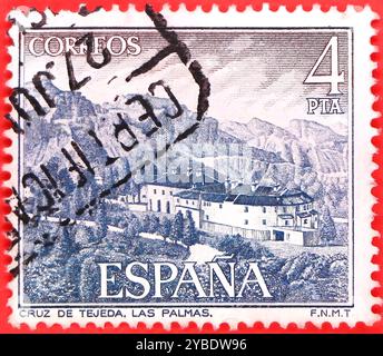 Photo d'un timbre postal de 1976 à 4 pesetas espagnoles série Cruz de Tejeda Las Palmas Tourisme Banque D'Images