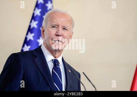 Joe Biden beim Pressestatement nach dem bilateralen Gespräch des amerikanischen Präsidenten mit dem Bundeskanzler im Bundeskanzleramt. Berlin, 18.10.2024 Banque D'Images