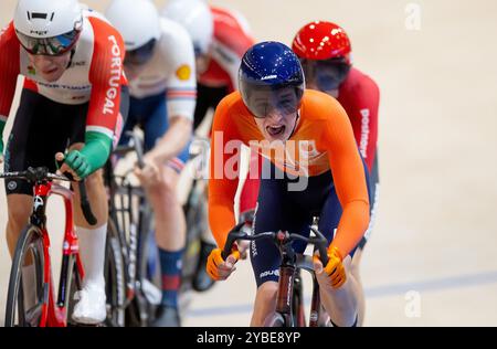 BALLERUP - Philip Heijnen pendant la course aux points le troisième jour des Championnats du monde de cyclisme sur piste au Ballerup Super Arena. ANP IRIS VAN DEN BROEK Banque D'Images