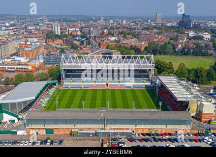 Welford Road Stadium, stade du Leicester Tigers Rugby Club. Image aérienne. 6 septembre 2024. Banque D'Images