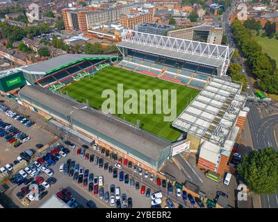 Welford Road Stadium, stade du Leicester Tigers Rugby Club. Image aérienne. 6 septembre 2024. Banque D'Images