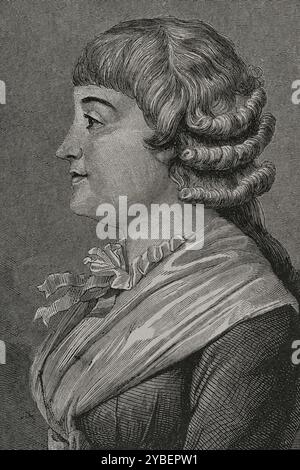 Madame Roland (Marie-Jeanne Roland de la Platière) (1754-1793) Révolutionnaire français. Elle a été condamnée à la guillotine pendant le règne de la terreur. Portrait. Gravure. "Histoire de la Révolution française". Volume I, 1876. Banque D'Images