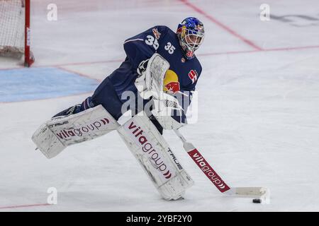 Allemagne. 18 octobre 2024. Eishockey Penny DEL 10. Spieltag EHC Red Bull Muenchen - Augsburger Panther am 18.10.2024 im SAP Garden Muenchen Mathias Niederberger ( Muenchen ) Gemaess den Vorgaben der DEL Deutsche Eishockey Liga ist die Publikation und Weiterverwertung der Aufnahmen in elektronischen Medien und Endgeraeten aller Art waehrend des laufenden els nicht zulaessig. Foto : Revierfoto crédit : ddp Media GmbH/Alamy Live News Banque D'Images