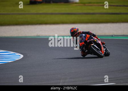 Phillip Island, Australie. 18 octobre 2024. Jack Miller de l'Australie vu en action lors de la séance d'essais de MotoGP™ le premier jour du Qatar Airways Australian Motorcycle Grand Prix 2024 à Phillip Island. Le Qatar Airways Australian Motorcycle Grand Prix 2024 accueille les meilleurs pilotes émergents au monde. Le premier jour d'action a vu des performances impressionnantes dans des conditions difficiles, passant de la pluie battante le matin à l'après-midi ensoleillé. Les séances d'entraînement incluaient la catégorie MotoGP™ ainsi que Moto2™ et Moto3™. Crédit : SOPA images Limited/Alamy Live News Banque D'Images