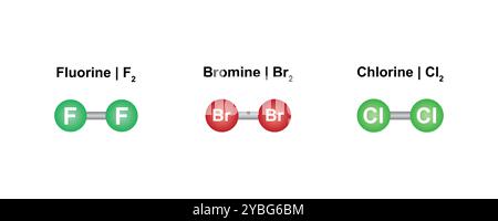 Structures de fluor, brome et chlore, illustration. Banque D'Images