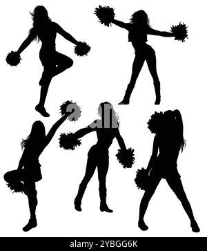 femme pom-meneur pose danse silhouette sportive Illustration de Vecteur