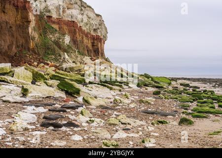 Les falaises et la plage à Hunstanton, Norfolk, Angleterre, Royaume-Uni Banque D'Images