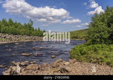 Pennine Way et River Tees entre Bleabeck Force et High Force, près de Bowlees, comté de Durham, Angleterre, Royaume-Uni Banque D'Images