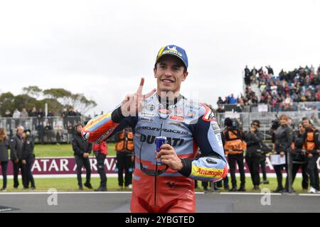 MELBOURNE, AUSTRALIE. 19 octobre 2024. Sur la photo : Marc Márquez, #93 d'Espagne, à cheval pour Gresini Racing a terminé à la 2ème place pour le MotoGP Tissot Sprint au Qatar Airways Australian Motorcycle Grand Prix 2024 qui s'est tenu sur le circuit de Phillip Island. Crédit : Karl Phillipson/Alamy Live News Banque D'Images