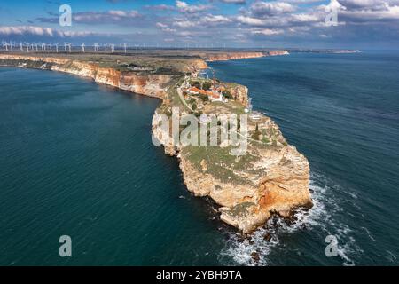 Vue aérienne du cap Kaliakra sur la côte bulgare de la mer Noire Banque D'Images