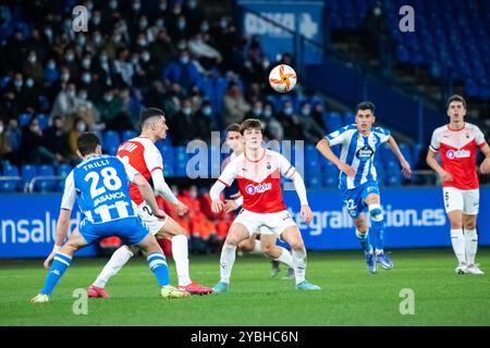 Coruña, Espagne. 06 février 2022. 1 Ligue RFEF. RC Deportivo de la Coruña vs Racing de Santander. Pablo Torre Banque D'Images