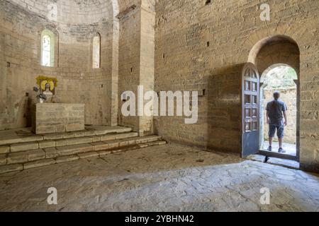 San Adrián de Sásabe Eglise en Borau, Huesca, Espagne Banque D'Images