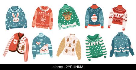 Chandails de Noël avec des objets vectoriels de motifs de vacances Illustration de Vecteur