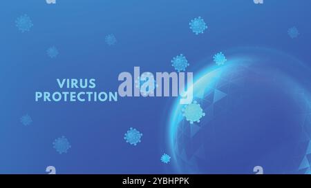 Protection contre les virus. Bouclier sphérique brillant contre les menaces virales, icônes de virus flottantes autour du bouclier de dôme sécurisé. Sécurité sanitaire ou concept antivirus Illustration de Vecteur