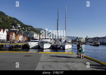 7 septembre, 2024 Bergen, Norvège le Harbourside du quartier Bryggen Hansa, Bergen, Norvège Banque D'Images