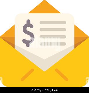Enveloppe jaune ouverte contenant une facture avec le signe dollar représentant une facture ou une demande de paiement Illustration de Vecteur