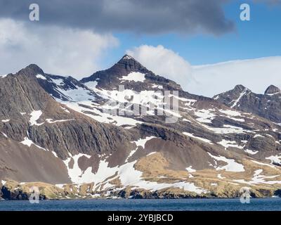 Des pics dentelés encerclent Stromness Bay, en Géorgie du Sud Banque D'Images