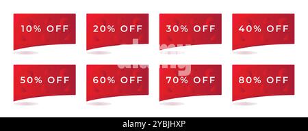 Bannière de réduction rectangulaire rouge set, coupons dans de nombreuses variations de pourcentage, offre de 10% à 80%, bouton pour augmenter les ventes sur votre site Web, vecteur co Illustration de Vecteur