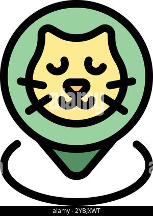 Épingle verte pointant l'emplacement d'un chat assis avec ses yeux fermés Illustration de Vecteur