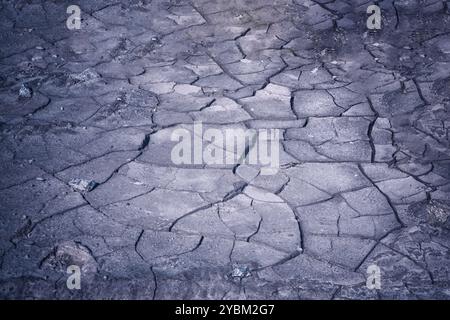 Gros plan sol érodé, terre fissurée et desséchée. Banque D'Images