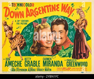 Carte du lobby pour le film de 1940 Down Argentine Way. Don Ameche, Betty Grable, Carmen Miranda Banque D'Images