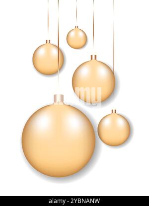L'image présente des ornements de Noël dorés suspendus du haut. Le style est moderne avec un fond propre. Illustration vectorielle Illustration de Vecteur