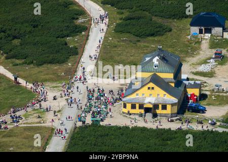 Polonais Dom Slaski Pologne Europe Parc national de Karkonosze vue aérienne les foules de gens Banque D'Images