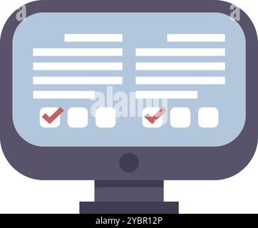 Desktop Computer affiche une enquête en ligne avec des questions à choix multiples et deux coches, représentant une recherche sur la satisfaction de la clientèle Illustration de Vecteur