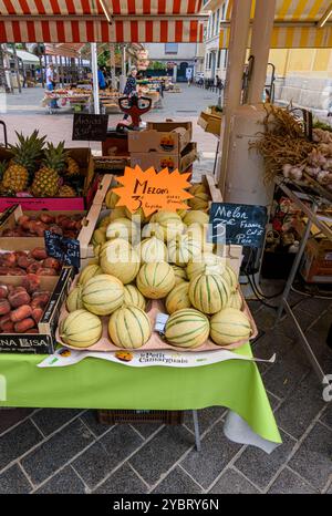 Détail d'un étal de fruits au marché cours Saleya, Nice, Provence-Alpes-Côte d'Azur, Alpes-Maritimes, France Banque D'Images