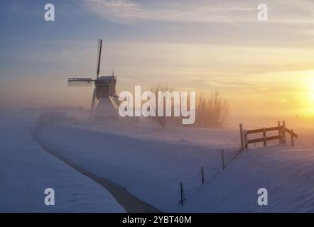 Oud-Alblas Wingerdse près de l'usine dans la région de l'Alblasserwaard hollandais dans un paysage hivernal et misty Banque D'Images