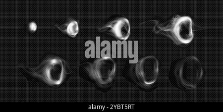 Hookah vape ou cercles de fumée de cigarette avec des étapes de séquence Grow and Disease pour l'animation. Feuille de sprite pour anneau fumé de tabac volant. 3d réaliste Illustration de Vecteur