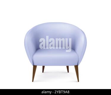 Fauteuil bleu isolé sur fond blanc. Illustration réaliste vectorielle de meubles modernes pour le design d'intérieur, textile souple ou siège en cuir sur woo Illustration de Vecteur