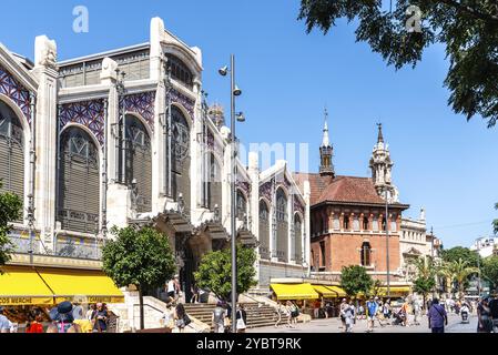 Valence, Espagne, 29 juillet 2023 : marché central de la ville de Valence. Vue extérieure, Europe Banque D'Images