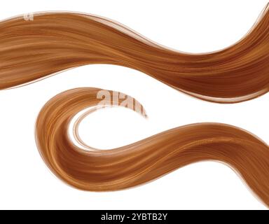 Mèche de cheveux de femme brun long ondulé. Queue de cheval femelle lisse et brillante droite saine pour la conception cosmétique de soins de santé, coiffeur ou coupe de cheveux. Réaliste Illustration de Vecteur