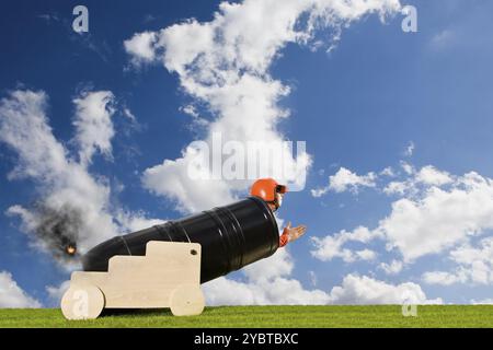 Un Cannonball humain priant, prêt pour le décollage Banque D'Images