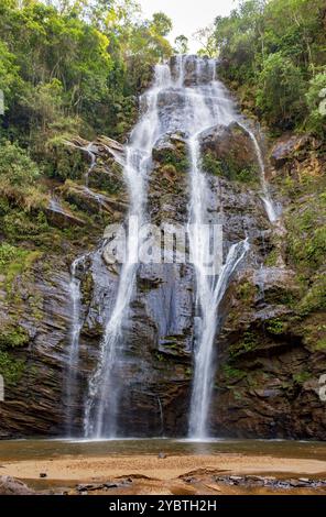 Cascade parmi les arbres de la forêt tropicale brésilienne Banque D'Images