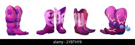 Botte de cowgirl WESTERN rose. Illustration de paire de chaussures vintage. Conception de chaussures West Country Girly cow-boy. Costu ranch traditionnel orné et authentique Illustration de Vecteur
