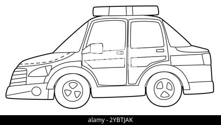 Coloriage page de voiture de police coloriage illustration isolée pour les enfants Banque D'Images