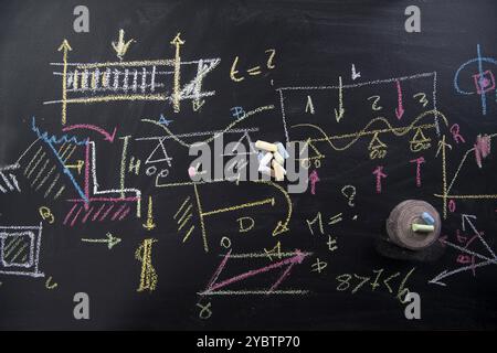 La représentation des formules mathématiques sur le tableau noir à la craie Banque D'Images