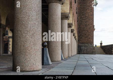 Stockholm, Suède, 8 août 2019 : colonnade dans la mairie de Stockholm, Europe Banque D'Images